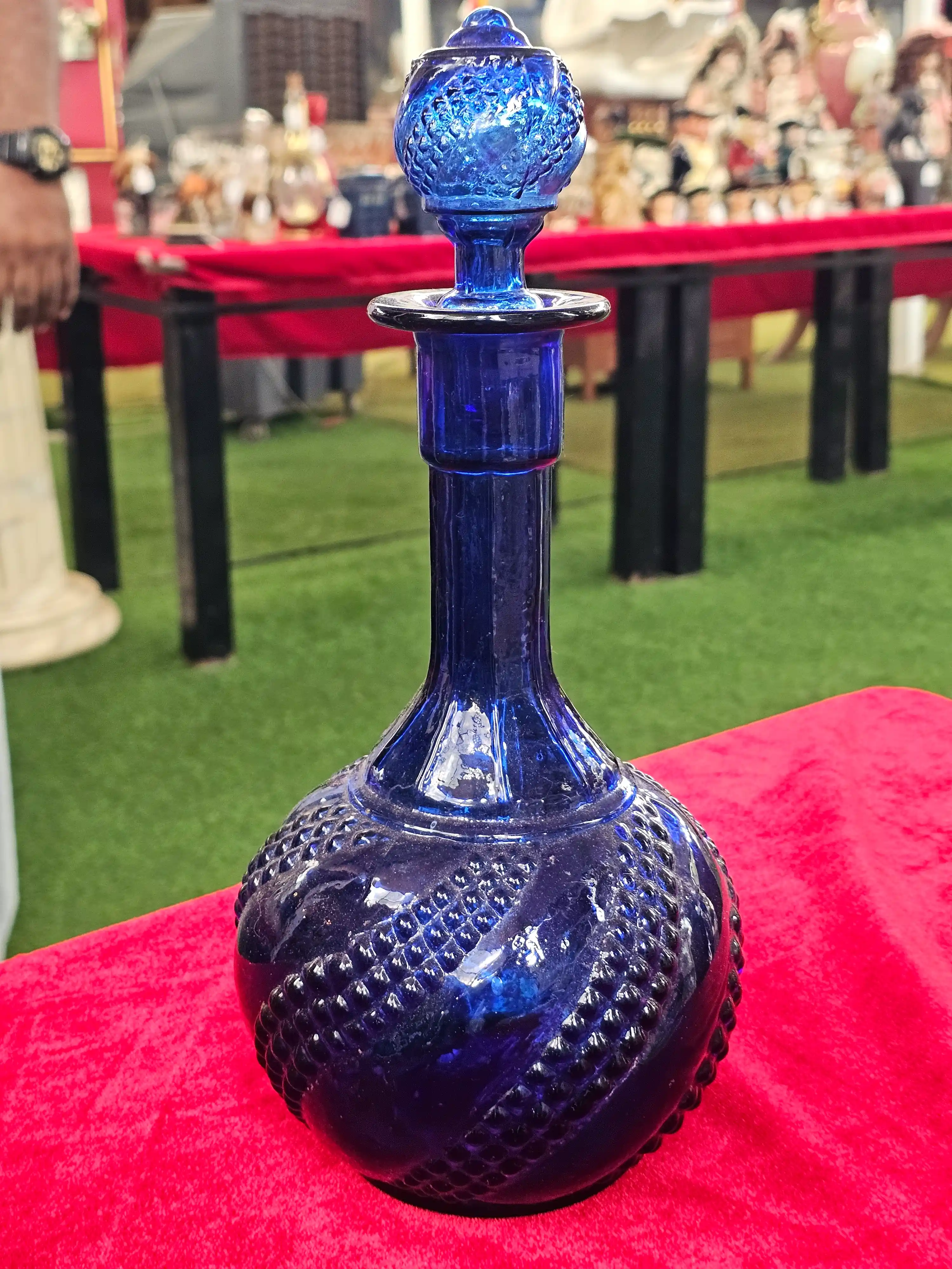 Cobalt Blue Hobnail Decanters, Pair — photo 2