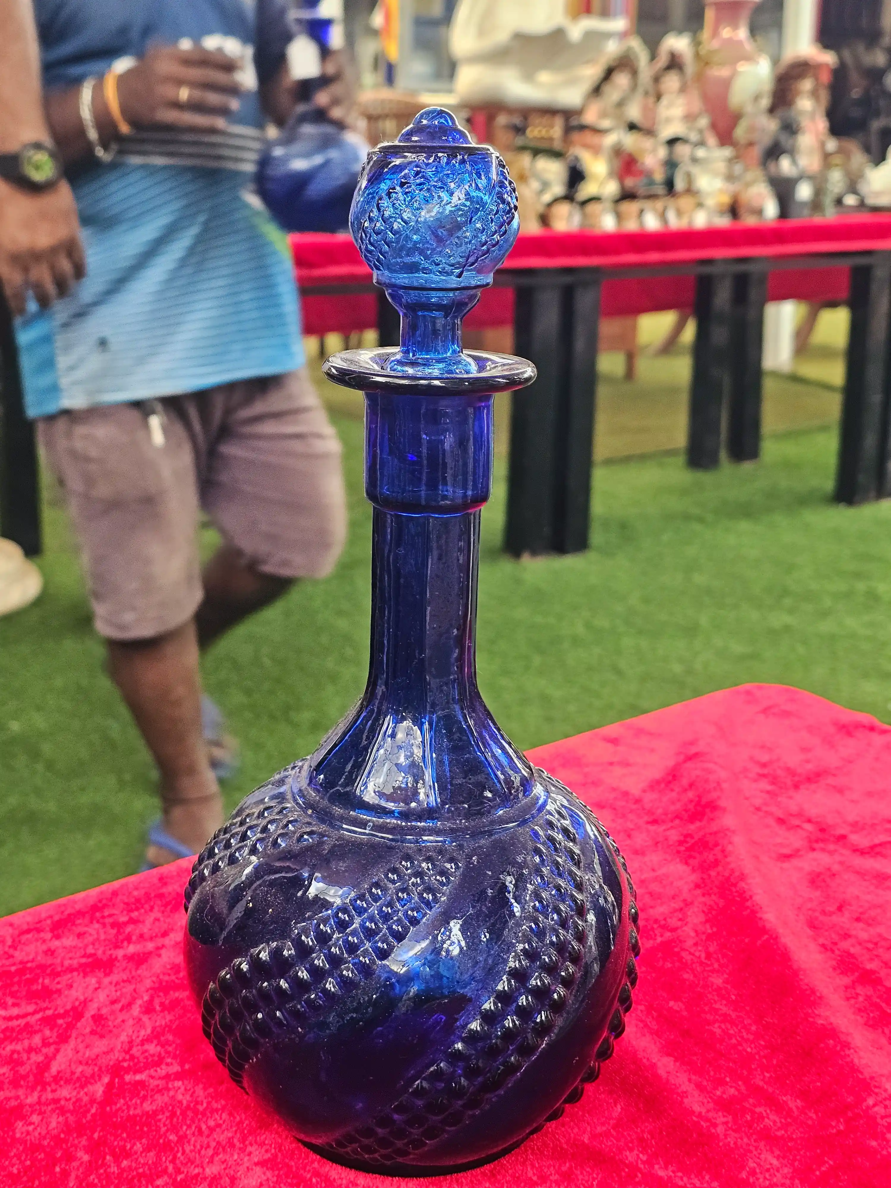 Cobalt Blue Hobnail Decanters, Pair — photo 3
