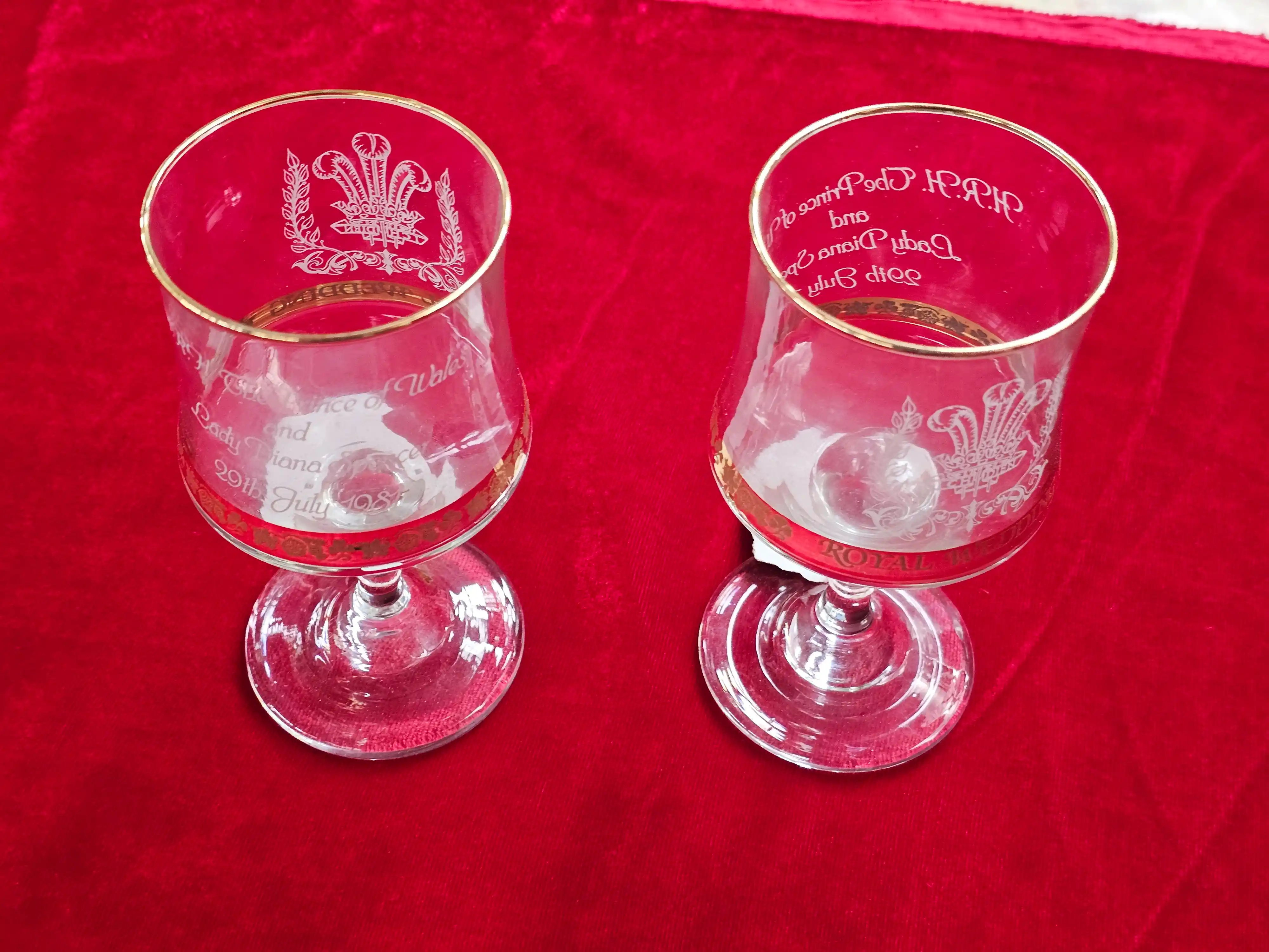 Gilt-Rimmed Commemorative Goblets, Pair