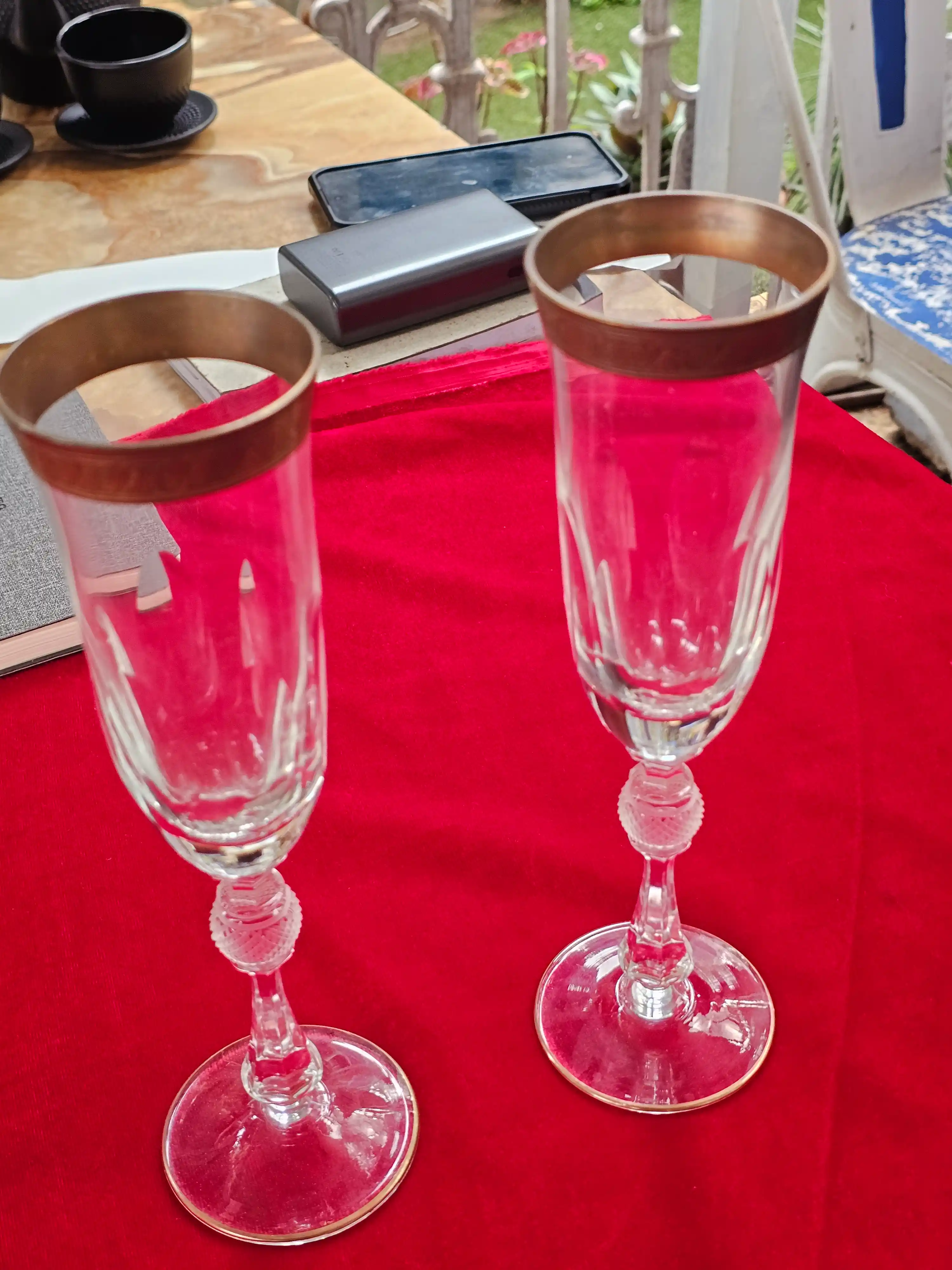 Gilt-Band Champagne Flutes, Pair