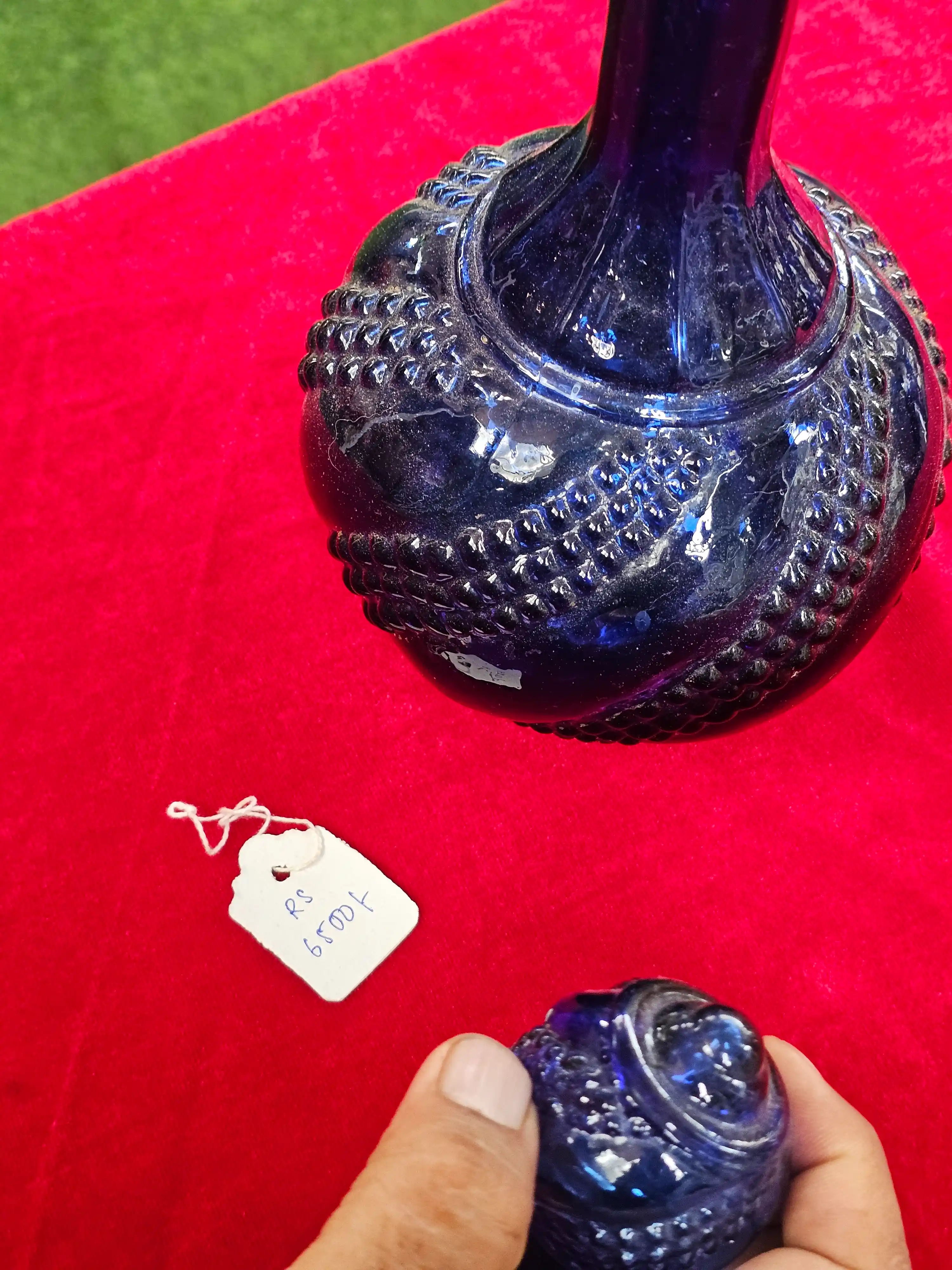 Cobalt Blue Hobnail Decanters, Pair — photo 4