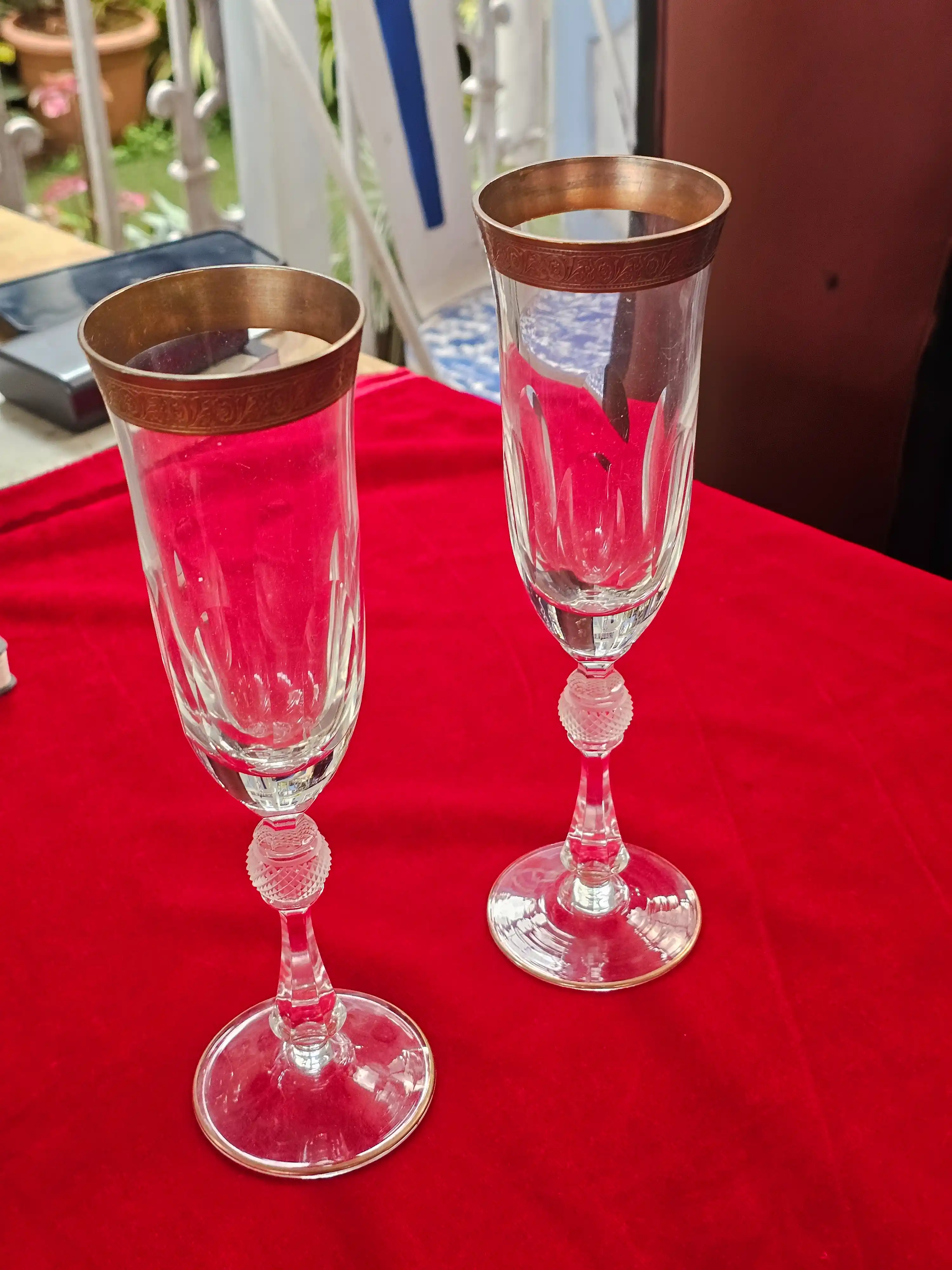 Gilt-Band Champagne Flutes, Pair — photo 2