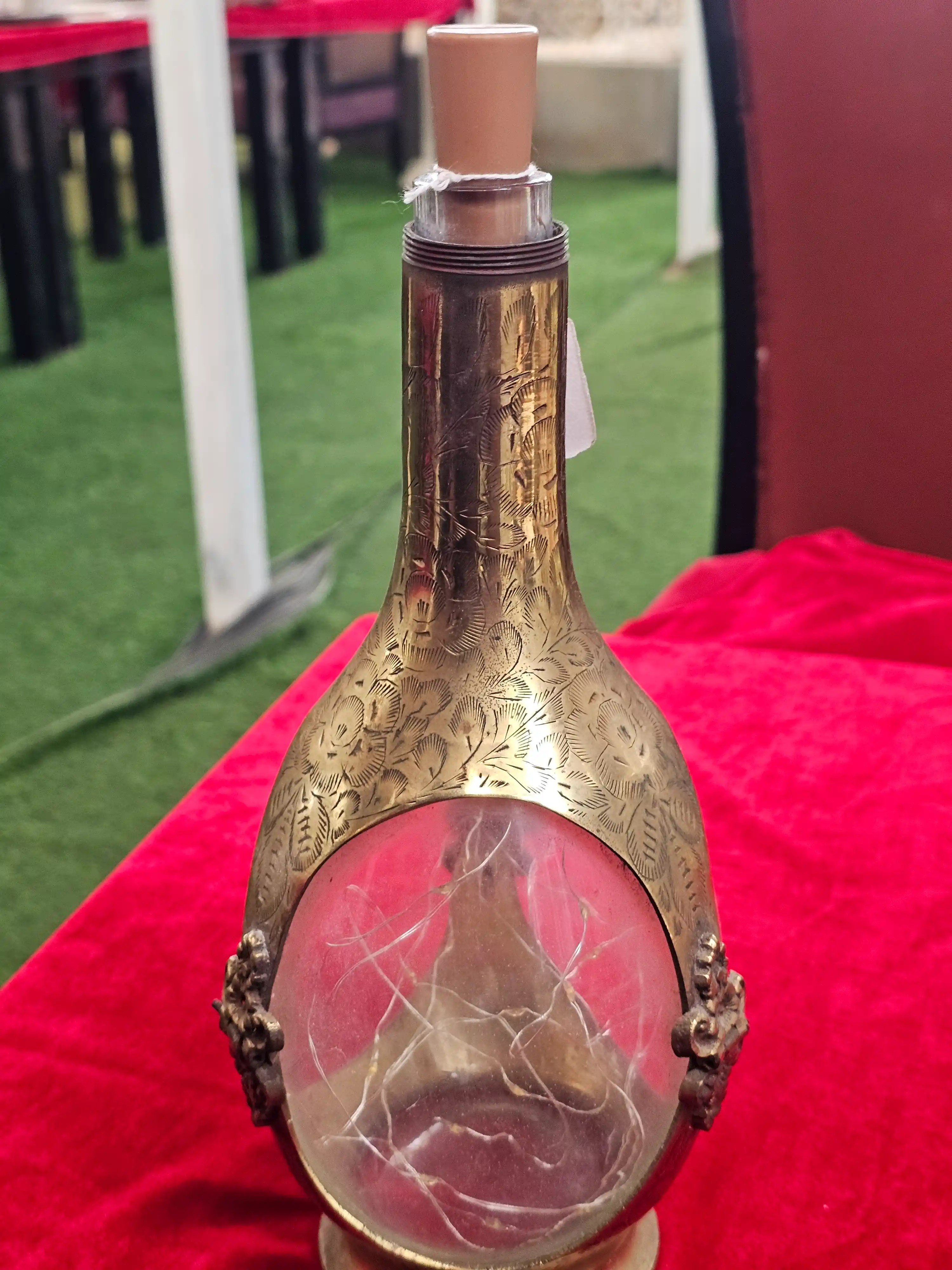 Brass-Mounted Glass Bottle