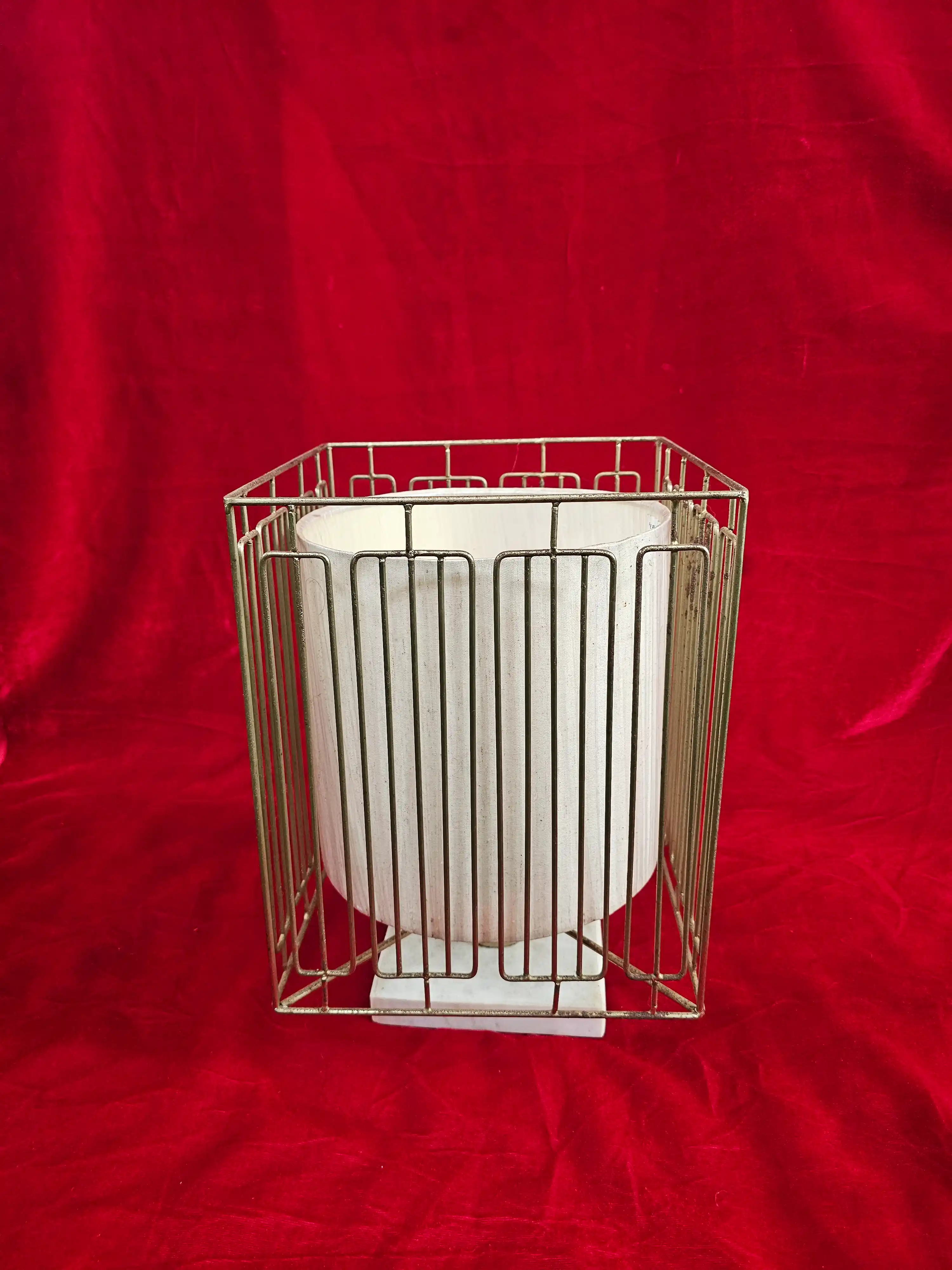 Vintage-Style Wire Caged Cylindrical Planter Vessel