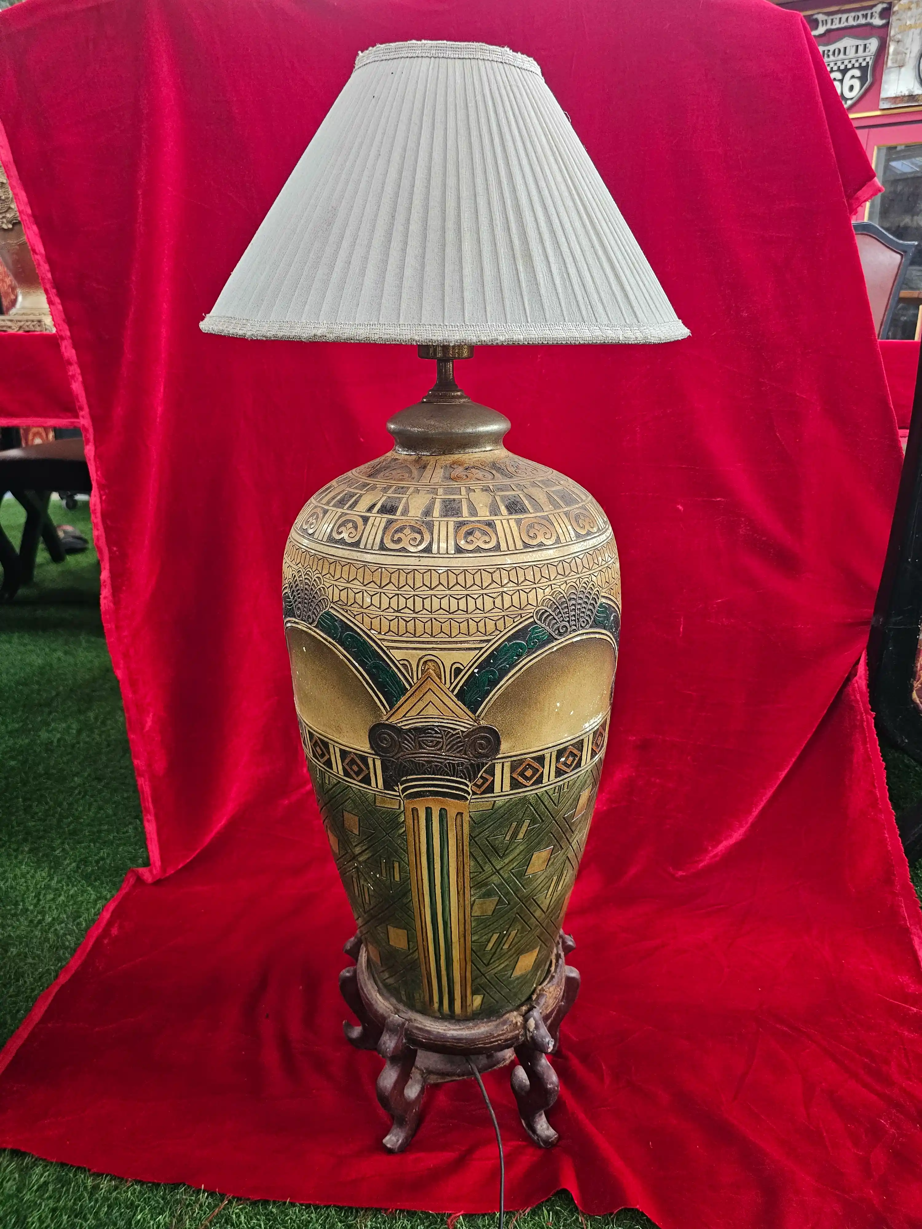 Architectural Urn Ceramic Table Lamp with Pleated Shade
