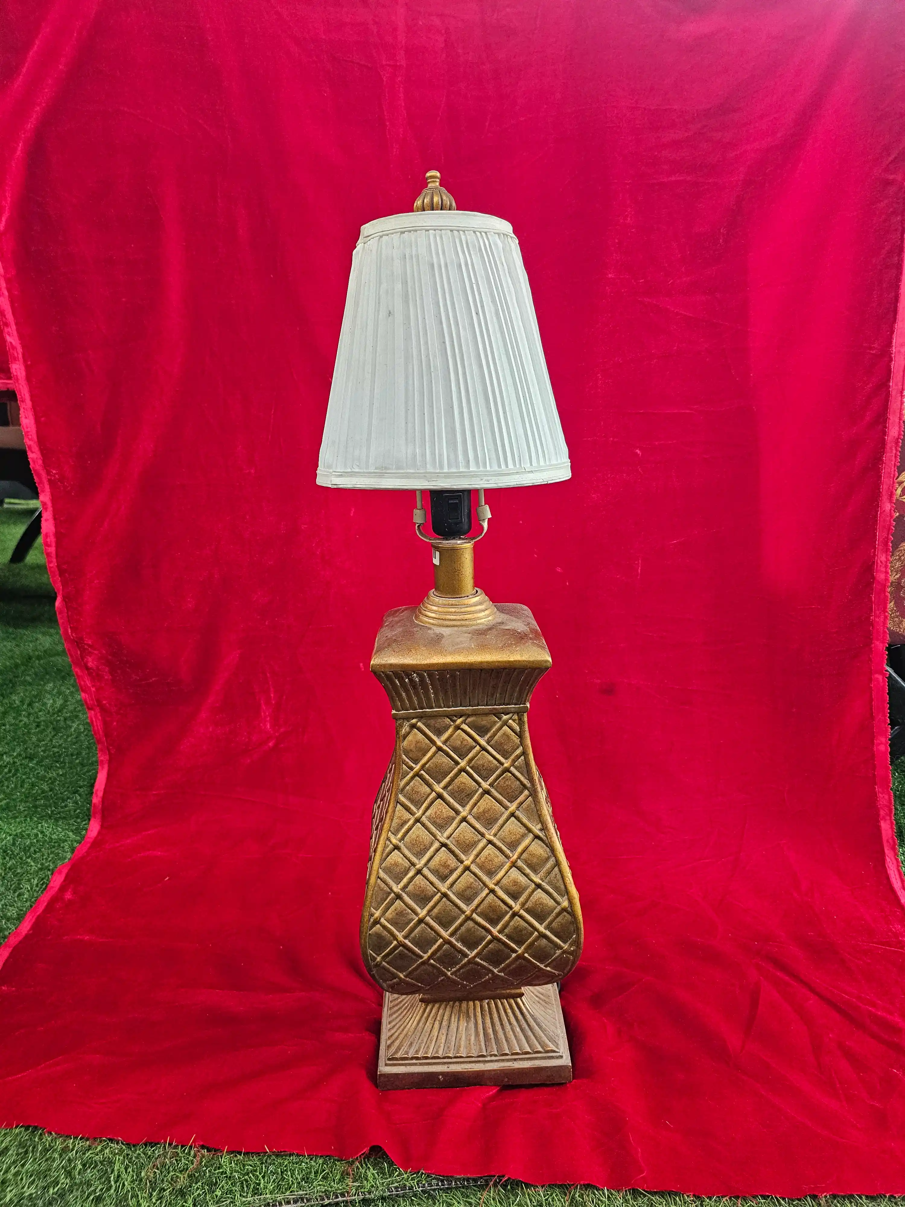 Vintage-Style Textured Gold-Tone Table Lamp with Pleated Shade