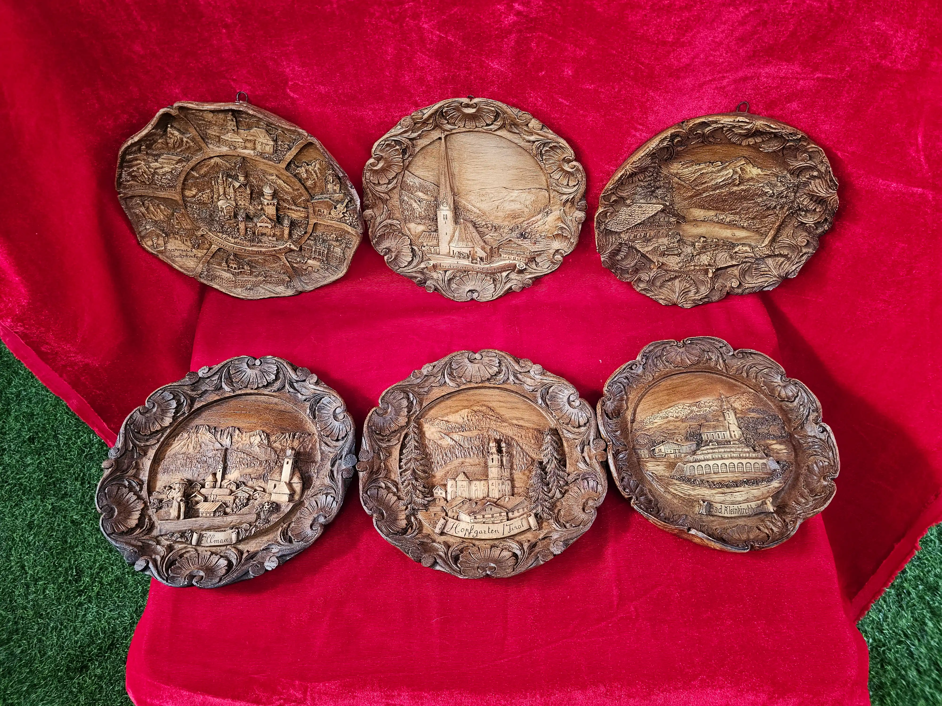 Vintage Alpine Scenic Relief Wall Plaques - Set of 6